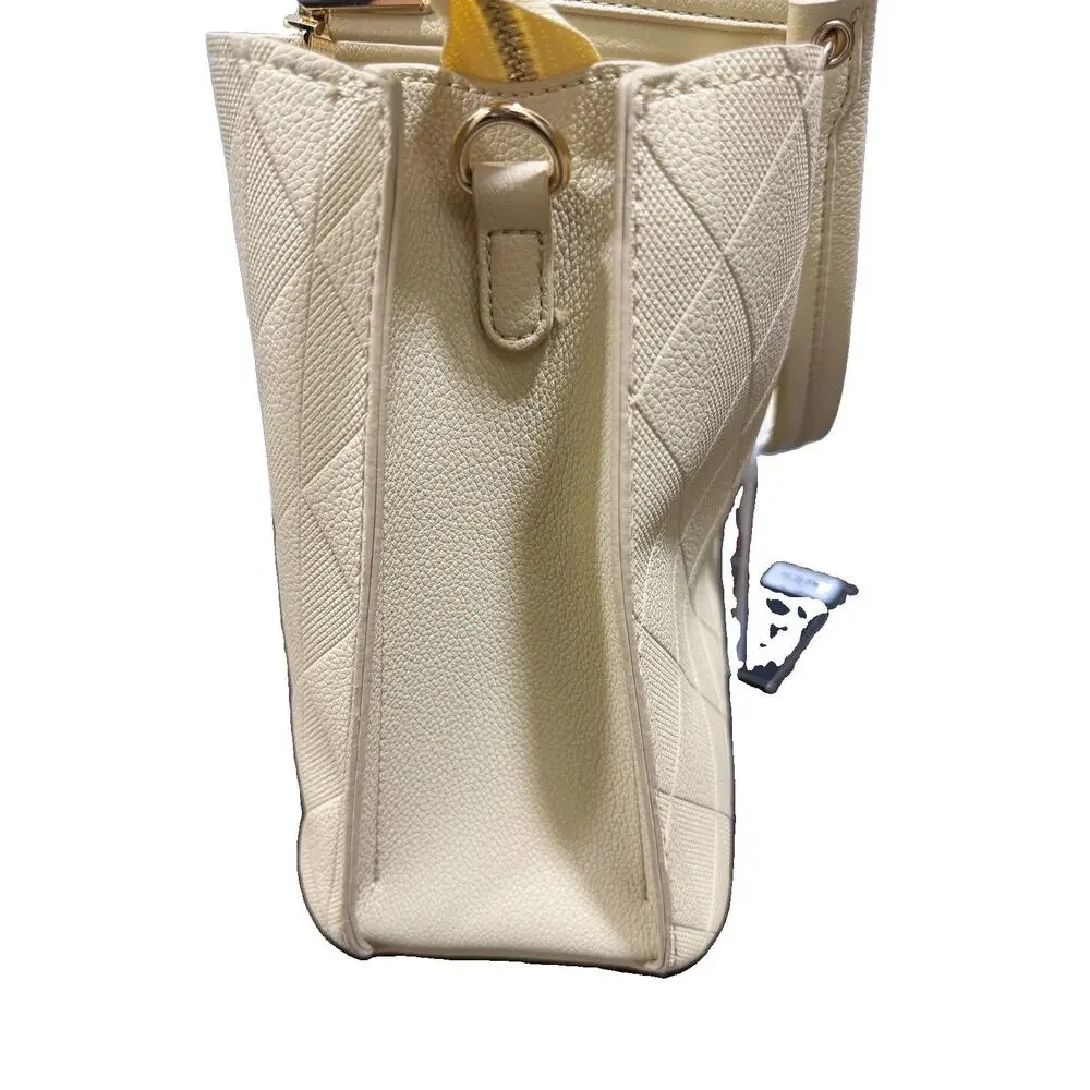 La Terre Beige Embossed Diamond Satchel Handbag Gold Tone Hardware NWT